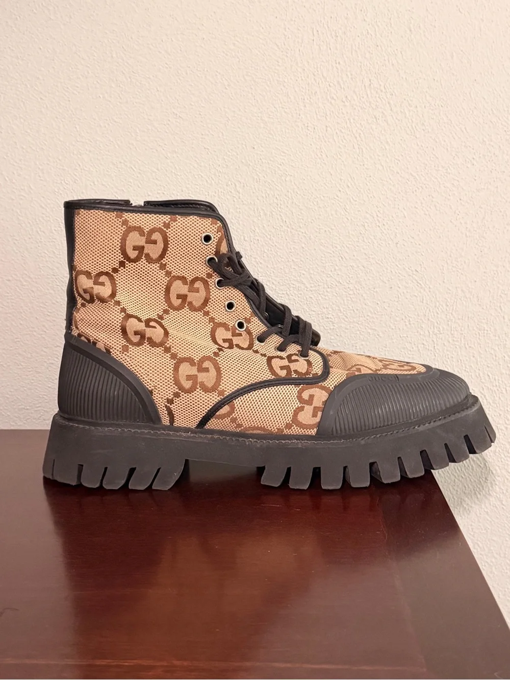 Gucci GG Canvas Combat Boots - Tan/Brown with COA
